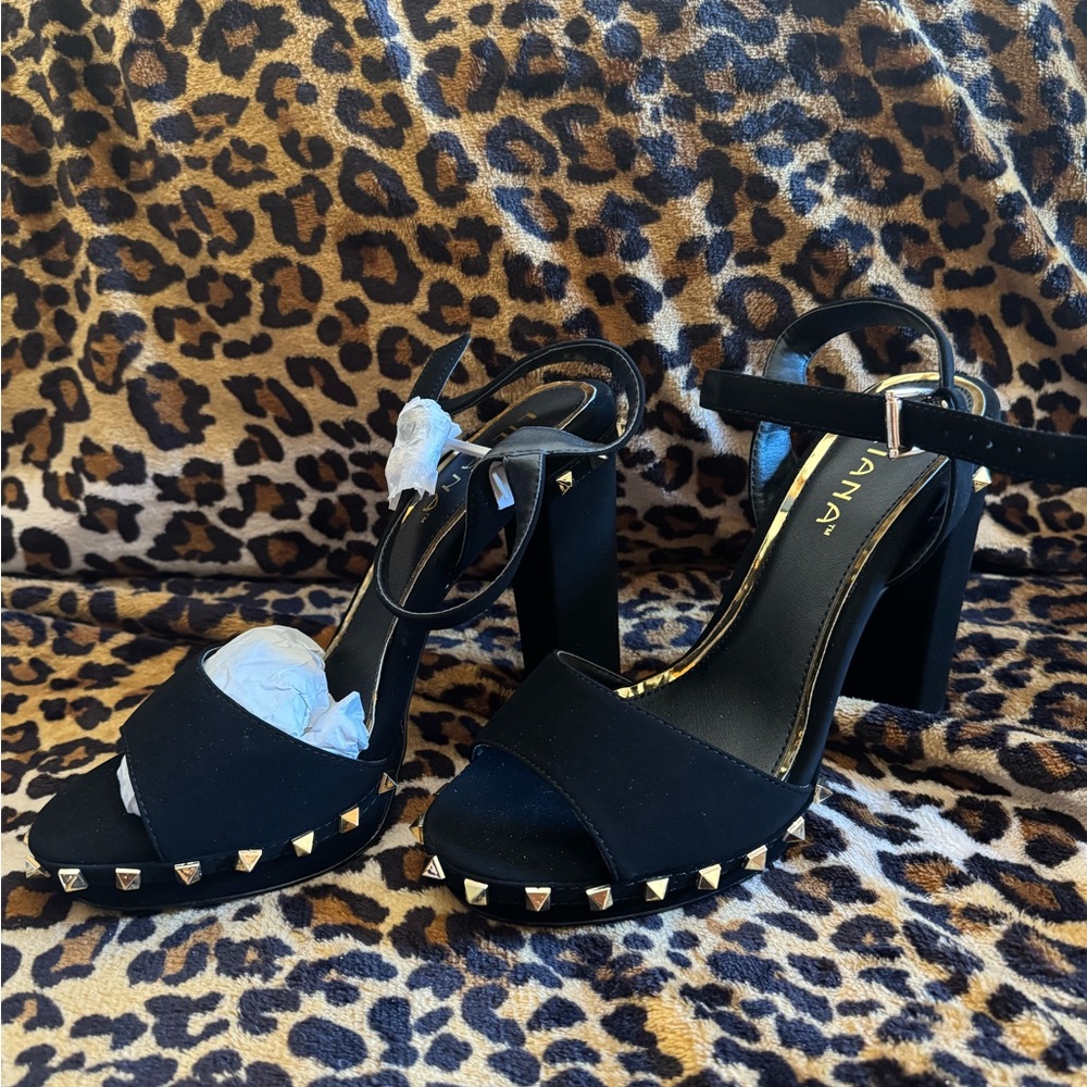 Liliana Black Studded Block Heel Sandals